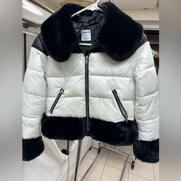 Mayoral big girls faux fur trimmed cropped jacket - Picture 3 of 8